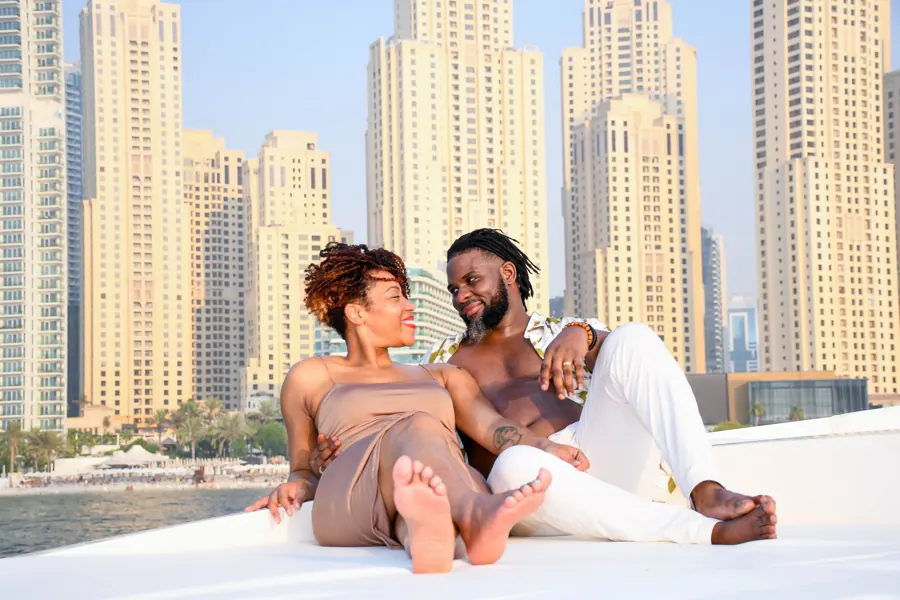 Couple on a yacht in Dubai Marina