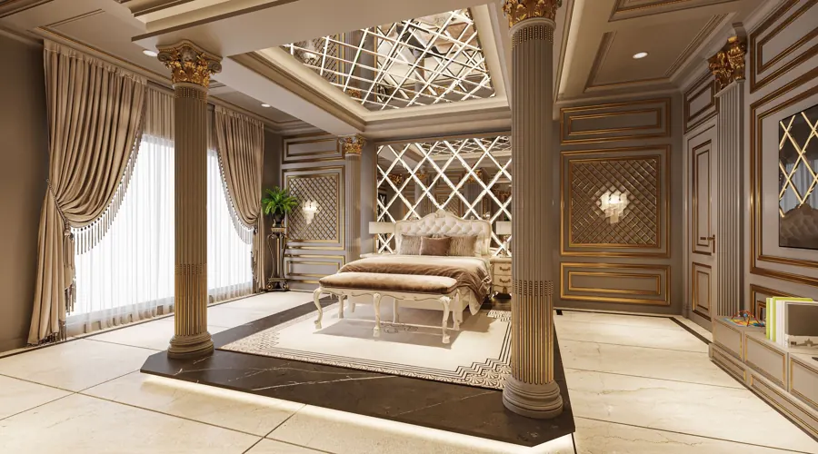 Bedroom with gold detailing