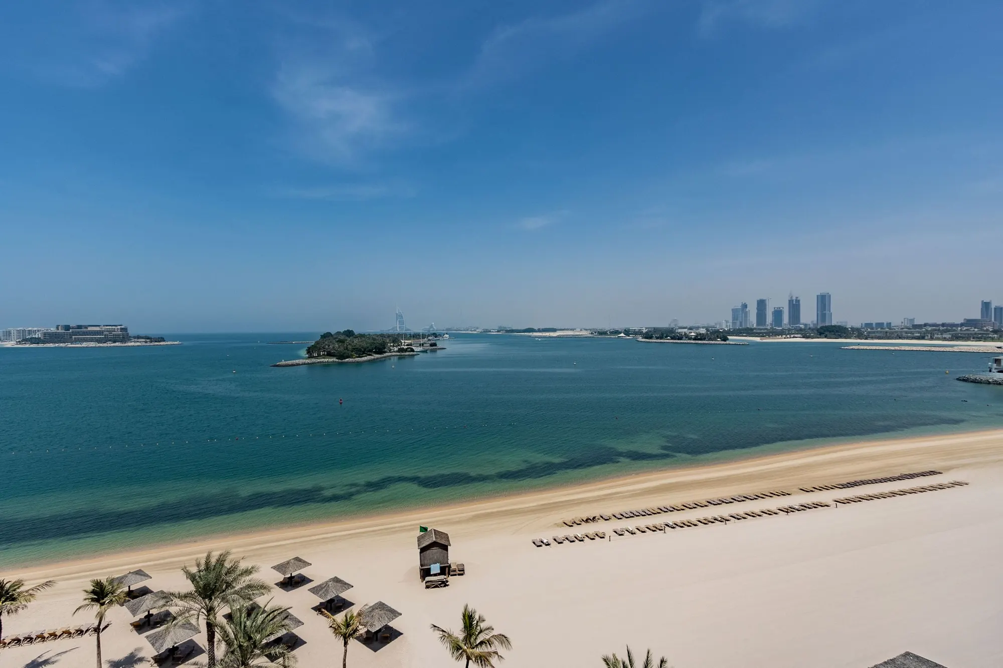 Palm Jumeirah beach with the skyline